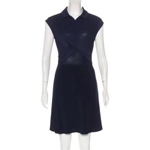 Sandro Paris A-Line Dress Navy Blue Collared Neck Womens Size 2